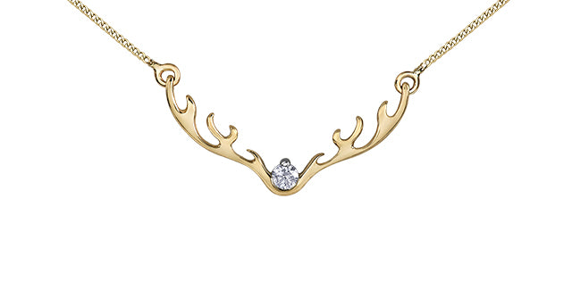 Ladies 10KTY Antlers Necklace Canadian Diamond (0.04TDW)
