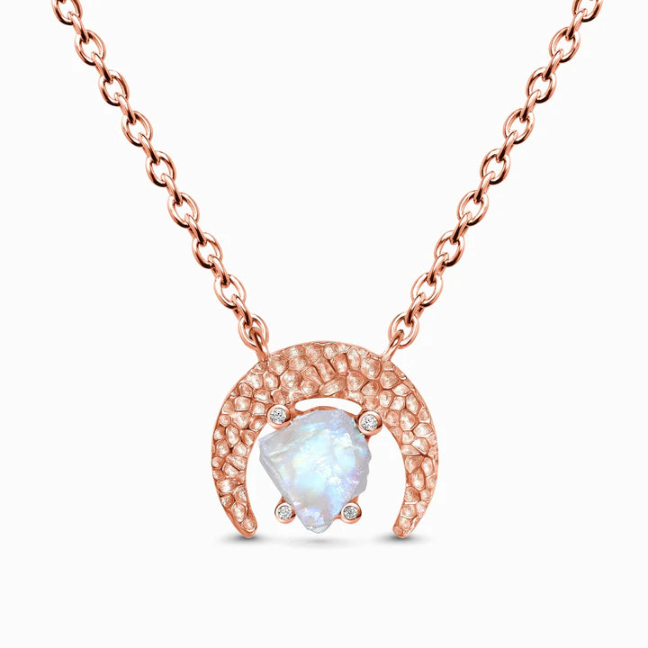 MoonMagic 925 & 14KT Rose Gold Vermeil Raw Crystal Moonstone Necklace - Dreamy Moonstone