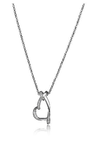 Sterling Silver Rhodium Plated Heart Knot Necklace 18" with 2" extender