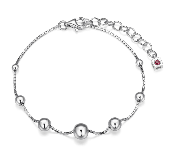 ELLE "ORB" RHODIUM PLATED SILVER BRACELET 6.5"+1.5" EXTENSION