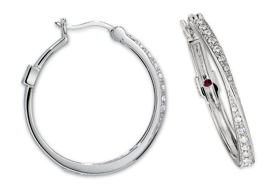 Sterling Silver Rhodium Plated Twisted Cubic Zirconia 28mm Hoop Earring