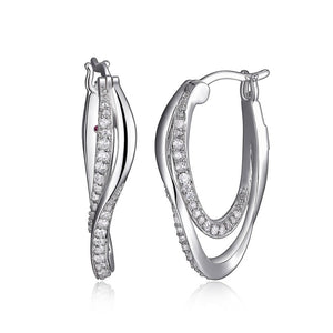 ELLE 925 Ocean CZ Double 24X15MM Hoop Earrings