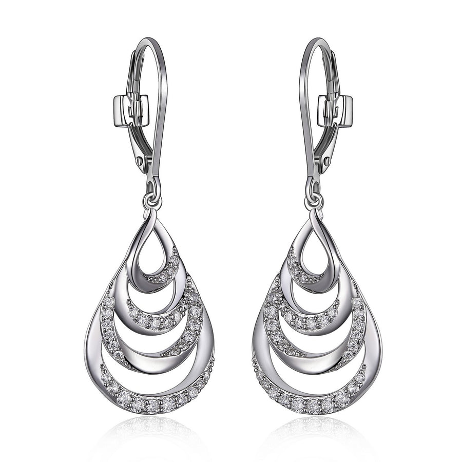 ELLE 925 Majestic Layered CZ Teardrop Leverback Earrings