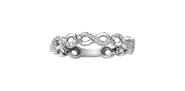 Ladies 10 Karat White Gold Diamond (0.15TDW) Infinity 3mm Stackable Ring
