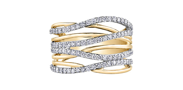 Ladies 10 Karat Yellow & White Gold Diamond (1.00TDW) Statement Ring